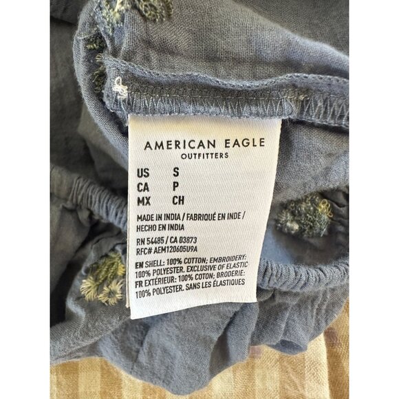 American Eagle Womens Blue Embroidered Crop Blouse Size S Bohemian Cotton - Picture 5 of 7